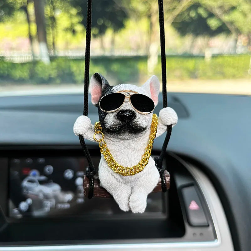 Car Interior Accessories Resin Trend Sunglasses Necklace Swing Bulldog Auto Rearview Mirror Pendant For Car Decoration Products