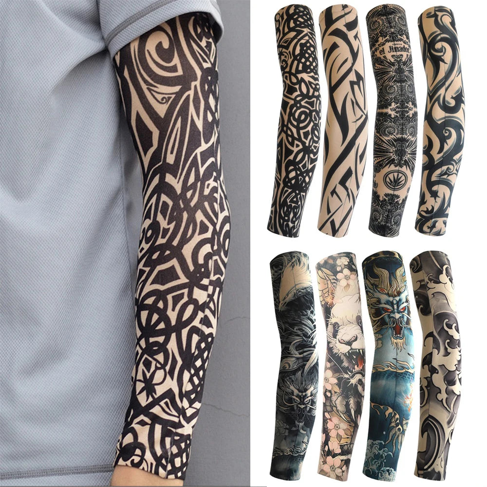 8Pcs Tattoo Sleeves Summer Men Women UV Protection Cooling Sleeves Temporary Full Arm Tattoo Sleeves Driving Fishing Arm Sleeves