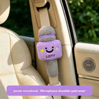 Microphone Plush Seat Belt Shoulder Pad, Cute Cartoon Doll Car Seatbelt Cover, Soft Stuffed Auto Decor Hanging Ornament