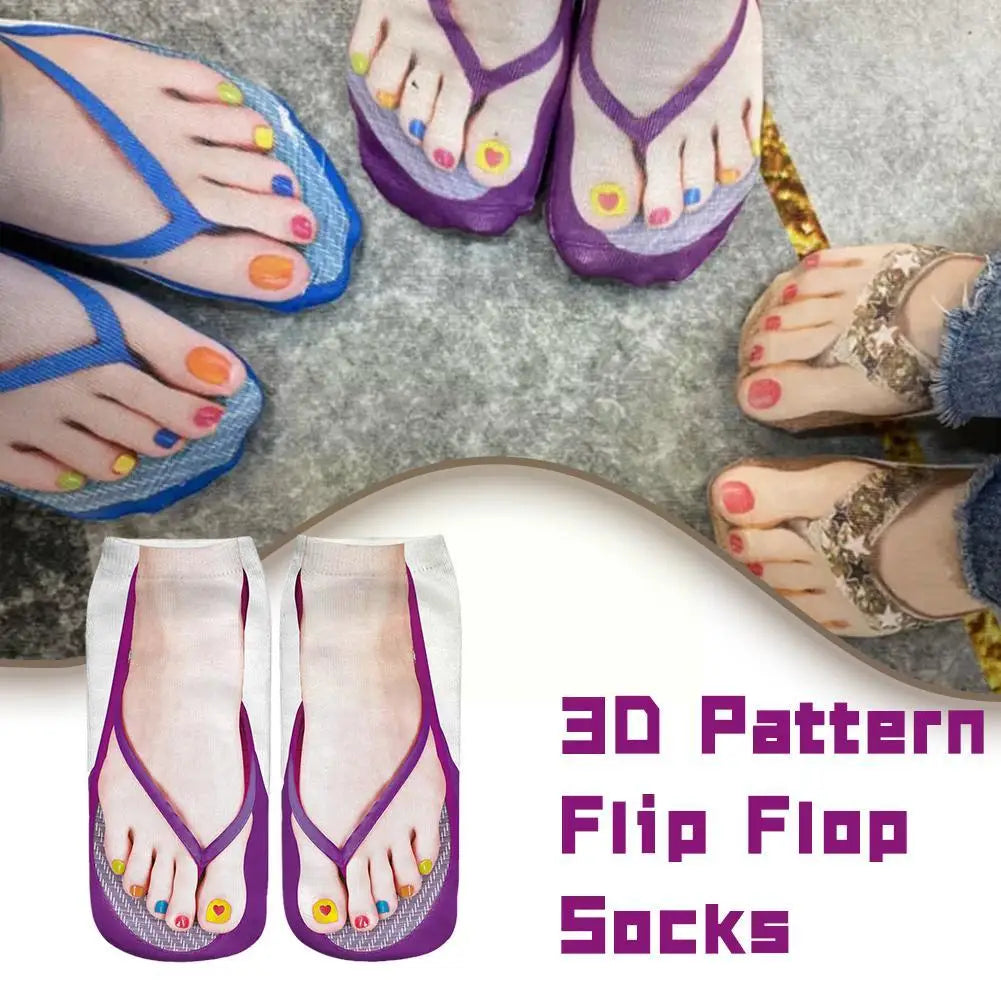 1 Pair 3D Printing Pattern Flip Flop Socks Funny Socks for Women Flip-flop Ankle Socks Low Cut Floor Socks Hosiery Novelty Gifts Secondary image