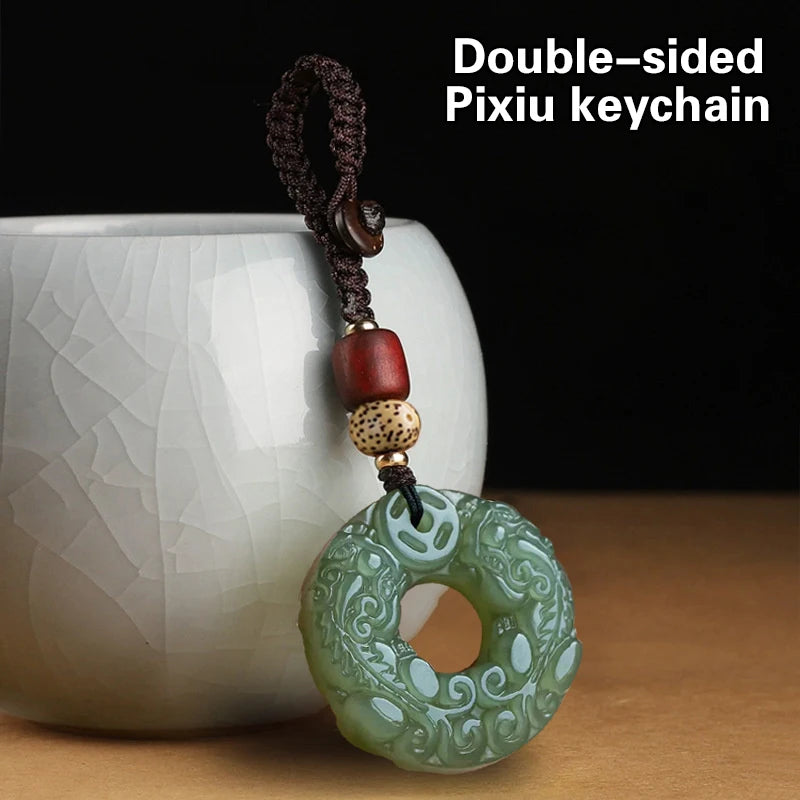 Exquisite Double-sided Carved Jade Safety Buckle Brave Troops Keyring Wealth Transfer Handcrafted Retro Carved Pendant Necklace