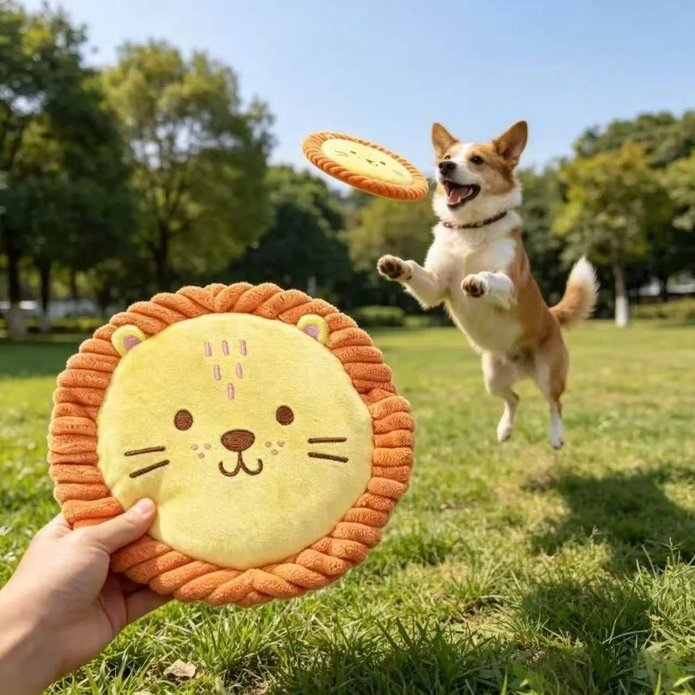 Soft Dog Plush Flying Disc Cartoon Bite-Resistant Interactive Dog Throw Toy Teeth Grinding Chew Resistant Pet Teeth Cleaning Toy