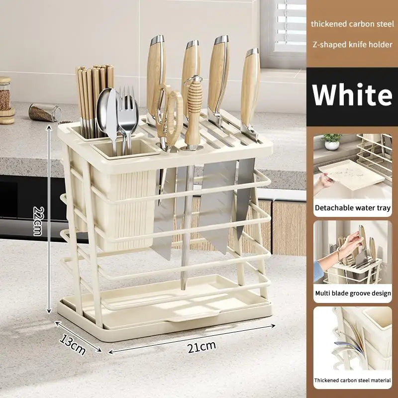 AnswerKitchen Knife And Utensil Holder With Rustproof Metal Frame Detachable Drain Tray For Home Kitchen Countertop Organizatio