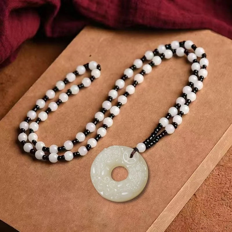 Exquisite Double-sided Carved Jade Safety Buckle Brave Troops Keyring Wealth Transfer Handcrafted Retro Carved Pendant Necklace
