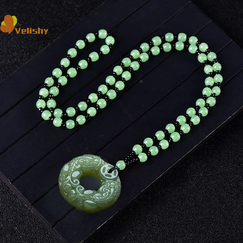 Exquisite Double-sided Carved Jade Safety Buckle Brave Troops Keyring Wealth Transfer Handcrafted Retro Carved Pendant Necklace