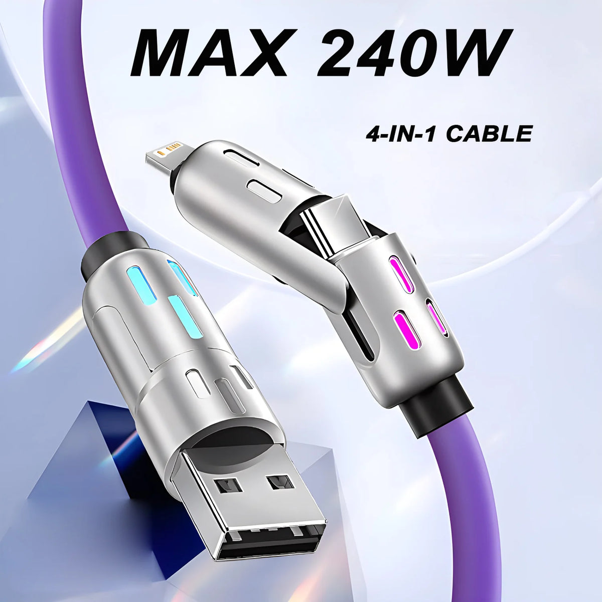 4-IN-1 240W USB Type C To USB C Cable PD Fast Charger Wire For iPhone 16 Pro Max 15 iPad Xiaomi Samsung Tablet 1M Data Cord Main image