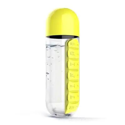 Portable 2 in 1 Medicine Box Water Cup Sports Plastic Water Bottle Combine Daily Pill Boxes Organizer Drinking Bottles
