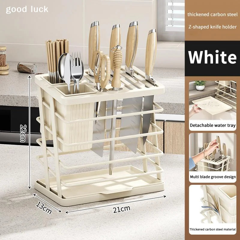 AnswerKitchen Knife And Utensil Holder With Rustproof Metal Frame Detachable Drain Tray For Home Kitchen Countertop Organizatio