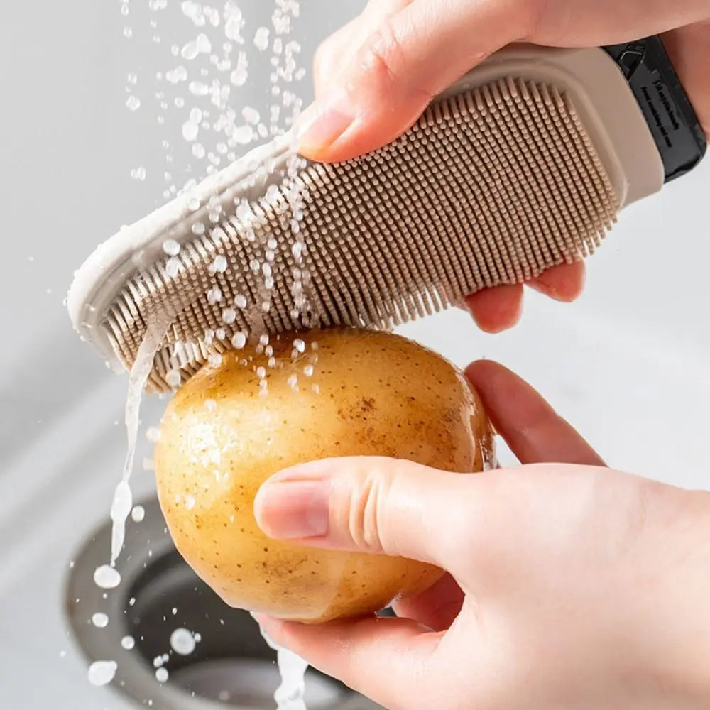 Flexible Fruit Vegetable Cleaning Brush Silicone 2-in-1 Crevice Brush with Scraper Hangable Kitchen Cleaning Brush