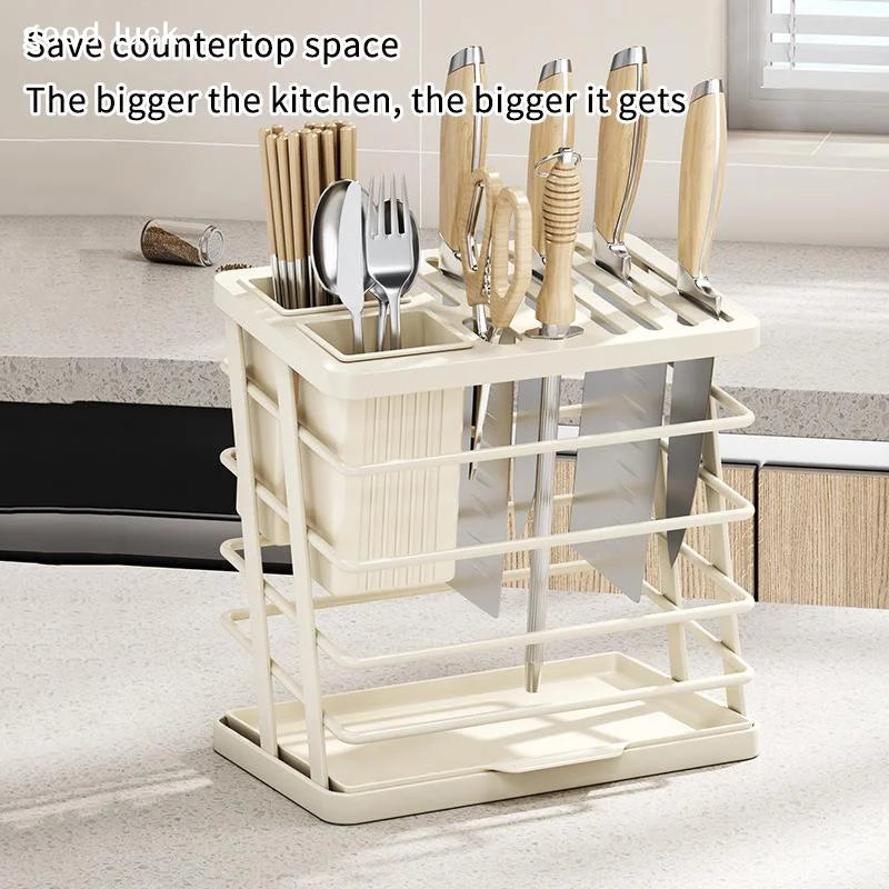 AnswerKitchen Knife And Utensil Holder With Rustproof Metal Frame Detachable Drain Tray For Home Kitchen Countertop Organizatio