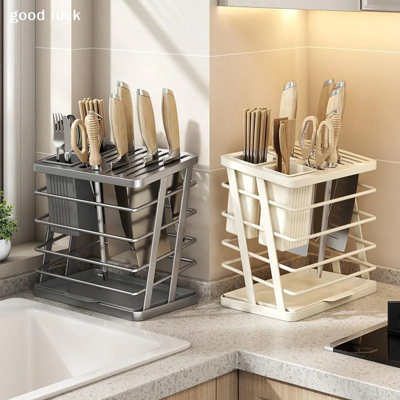 AnswerKitchen Knife And Utensil Holder With Rustproof Metal Frame Detachable Drain Tray For Home Kitchen Countertop Organizatio Main image