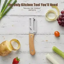 Multi-Functional Stainless Steel Peeler with Wooden Handle, Durable Smooth Kitchen Gadget for Fruits and Vegetables Peeling Slic