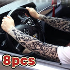 8Pcs Tattoo Sleeves Summer Men Women UV Protection Cooling Sleeves Temporary Full Arm Tattoo Sleeves Driving Fishing Arm Sleeves