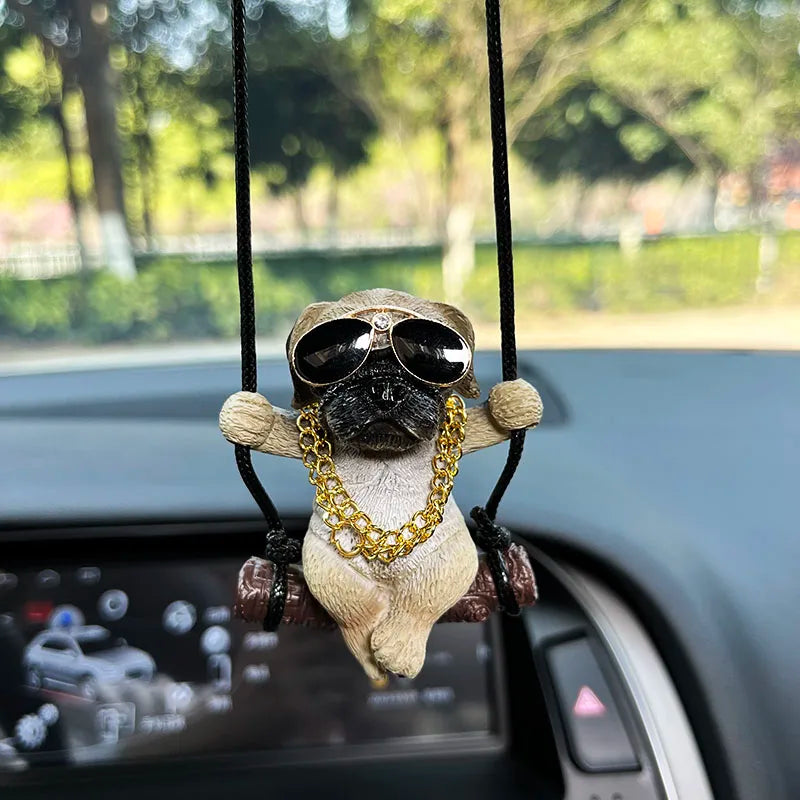 Car Interior Accessories Resin Trend Sunglasses Necklace Swing Bulldog Auto Rearview Mirror Pendant For Car Decoration Products