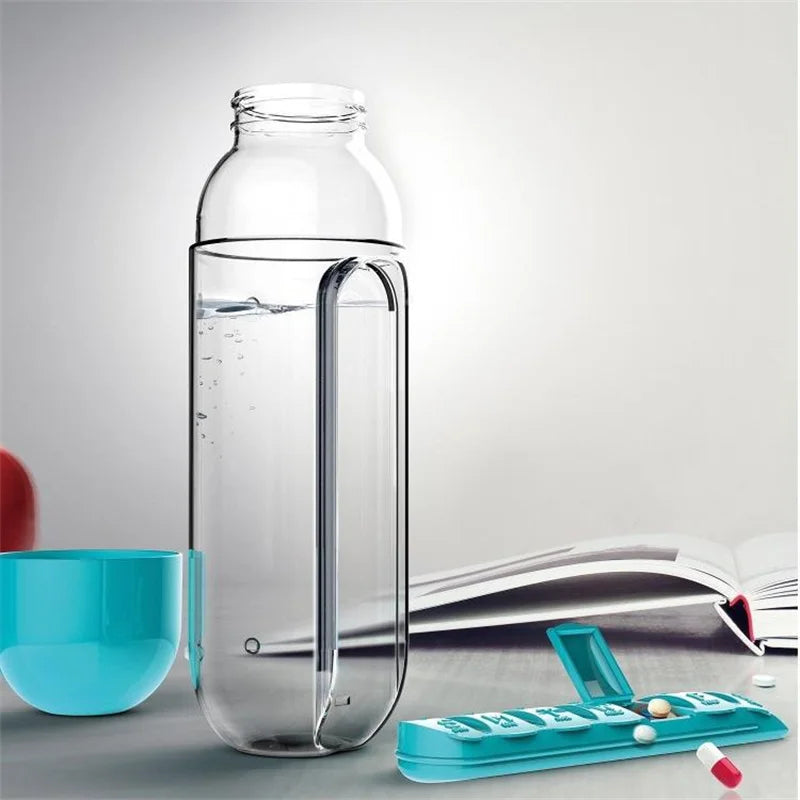 Portable 2 in 1 Medicine Box Water Cup Sports Plastic Water Bottle Combine Daily Pill Boxes Organizer Drinking Bottles