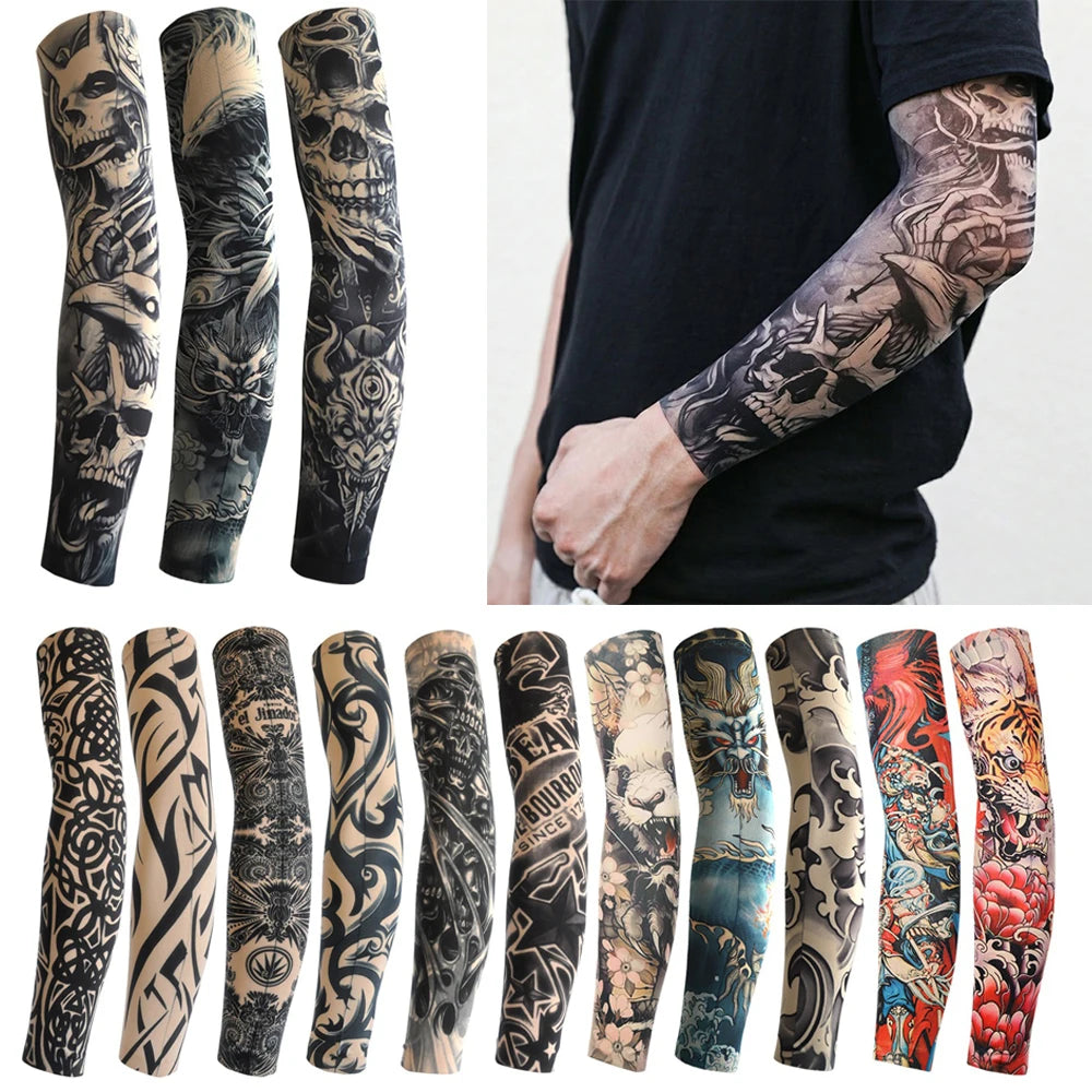 8Pcs Tattoo Sleeves Summer Men Women UV Protection Cooling Sleeves Temporary Full Arm Tattoo Sleeves Driving Fishing Arm Sleeves