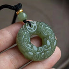 Exquisite Double-sided Carved Jade Safety Buckle Brave Troops Keyring Wealth Transfer Handcrafted Retro Carved Pendant Necklace