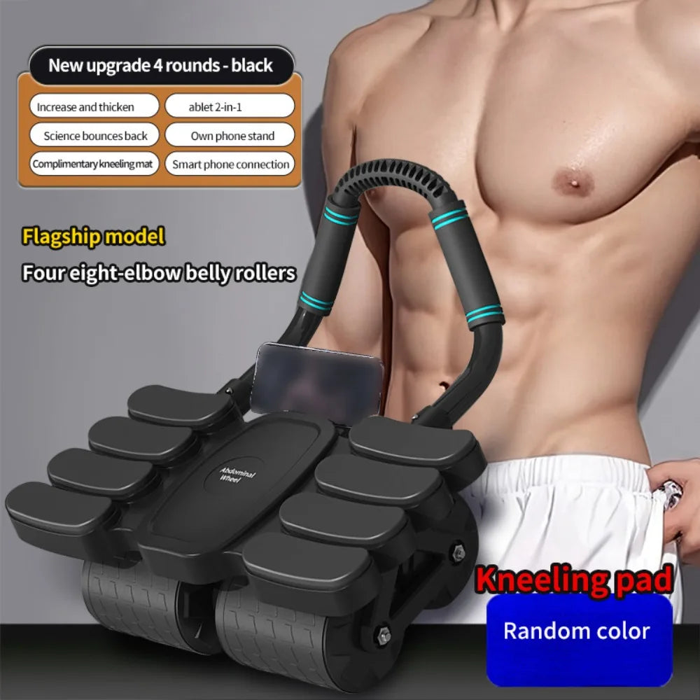 Four-Wheel Abdominal Workout Roller Automatic Rebound Anti-Slip Core Strengthening Trainer Multifunctional 6/8 Elbow Support