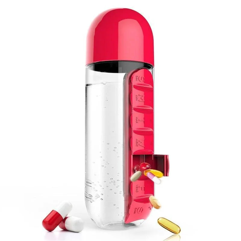 Portable 2 in 1 Medicine Box Water Cup Sports Plastic Water Bottle Combine Daily Pill Boxes Organizer Drinking Bottles