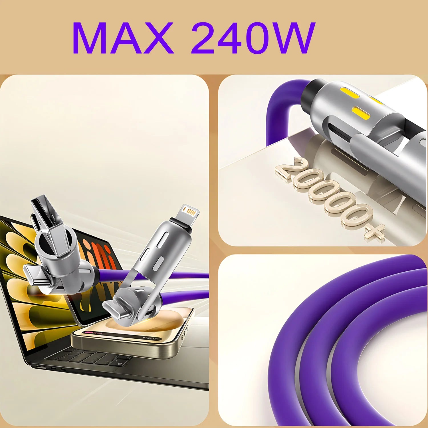 4-IN-1 240W USB Type C To USB C Cable PD Fast Charger Wire For iPhone 16 Pro Max 15 iPad Xiaomi Samsung Tablet 1M Data Cord Secondary image