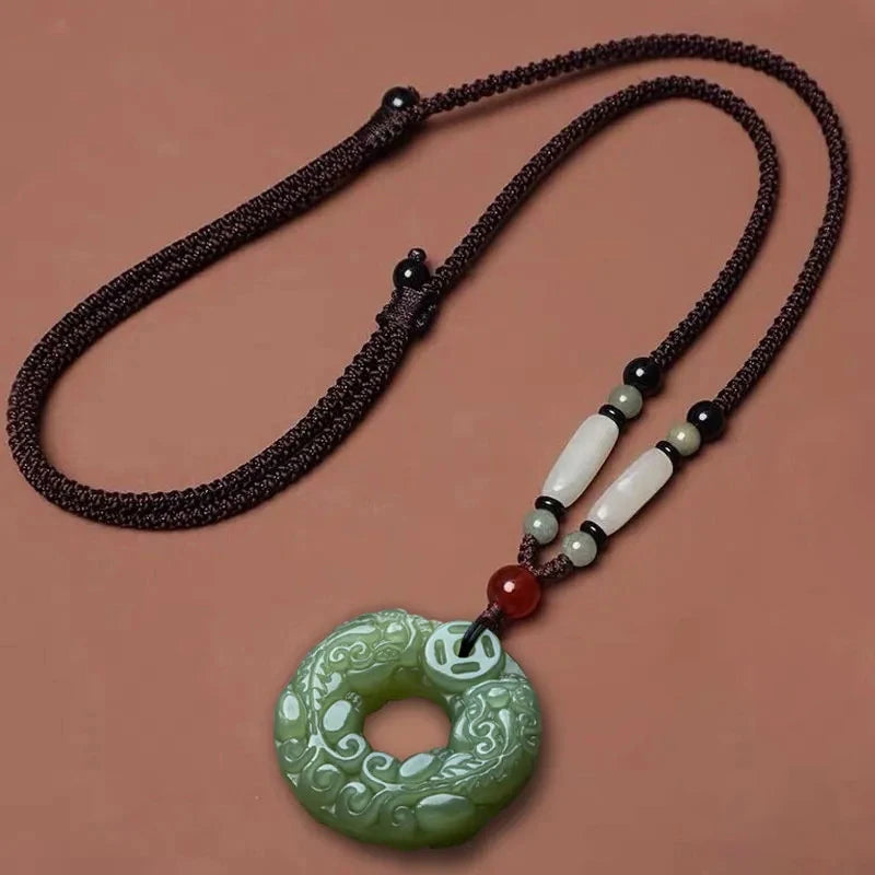Exquisite Double-sided Carved Jade Safety Buckle Brave Troops Keyring Wealth Transfer Handcrafted Retro Carved Pendant Necklace