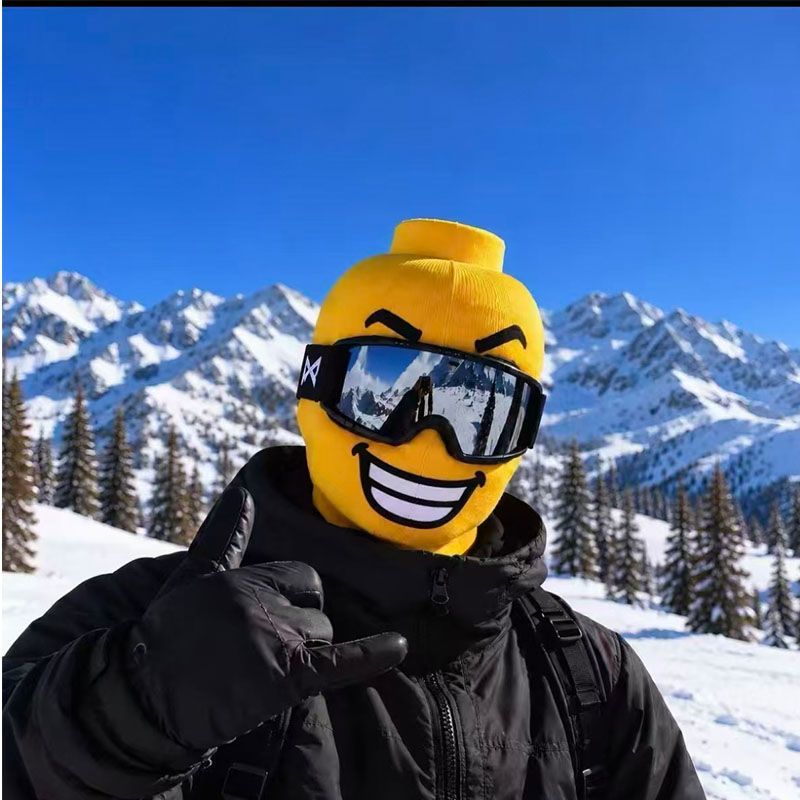 Outdoor Tricky Props Riding Windproof Skiing Face Cover 3D Simulation Funny Yellow Building Block Human Mask