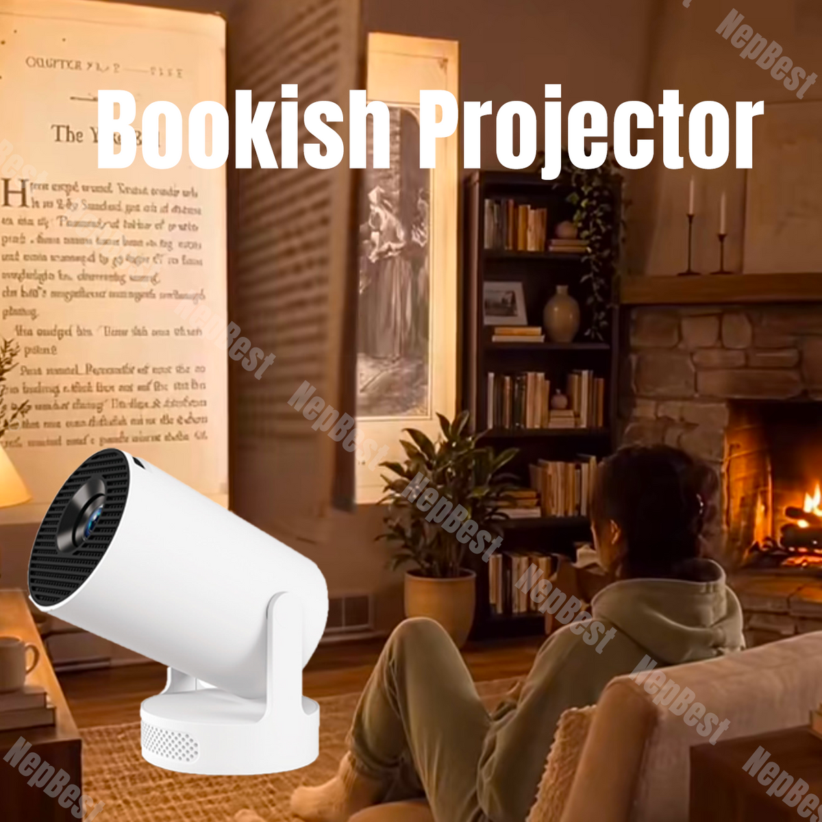 Bookish Projector Smart Portable Projector 4K Support 1080P Full HD, Mini Wireless WiFi Bluetooth Projector for Phone (Android/iOS) Home Theater Outdoor Movie Entertainment