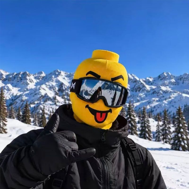 Outdoor Tricky Props Riding Windproof Skiing Face Cover 3D Simulation Funny Yellow Building Block Human Mask